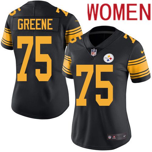 Women Pittsburgh Steelers 75 Joe Greene Nike Black Vapor Limited Rush NFL Jersey